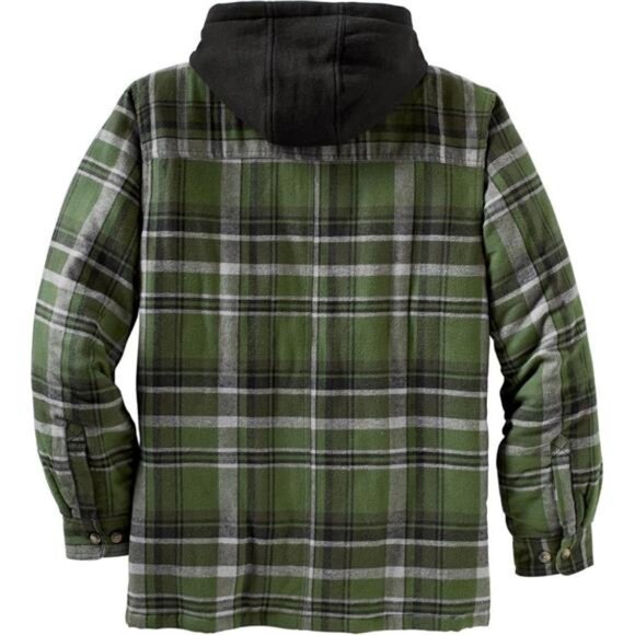 Mens Plaid Flannel Shirt Jacket Quilted Insulated Hooded Work Outdoors Coat - Picture 5 of 7
